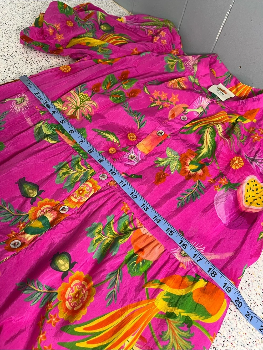 FARM Rio Delicate Fruit Garden Mini Dress Pink Floral Puff Sleeve Women’s Size S - Picture 5 of 7